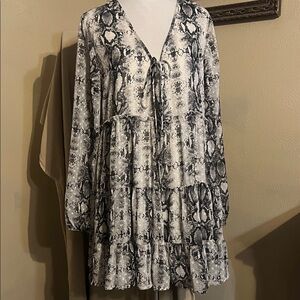 Altar'd State Black and White Snake Print Midi Dress